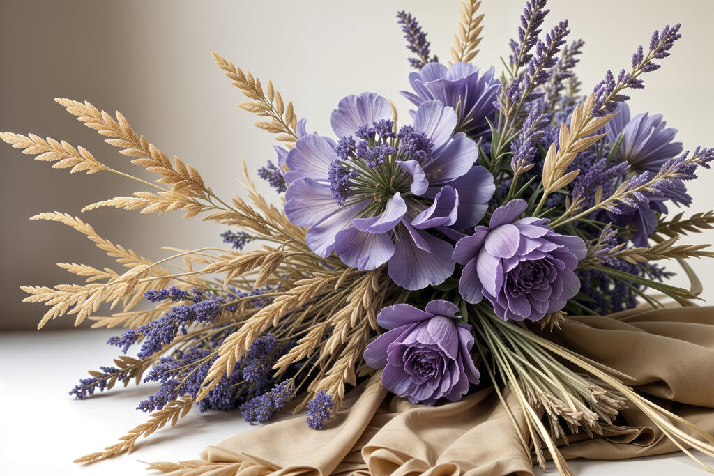 Bouquet violet et épis — motif complet