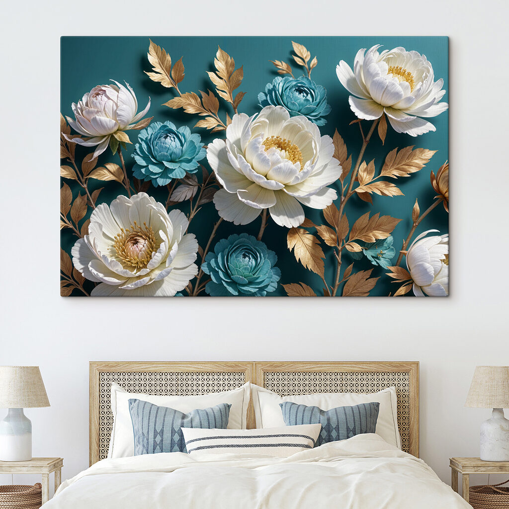 Floraison sur bleu pétrole — intérieur 1