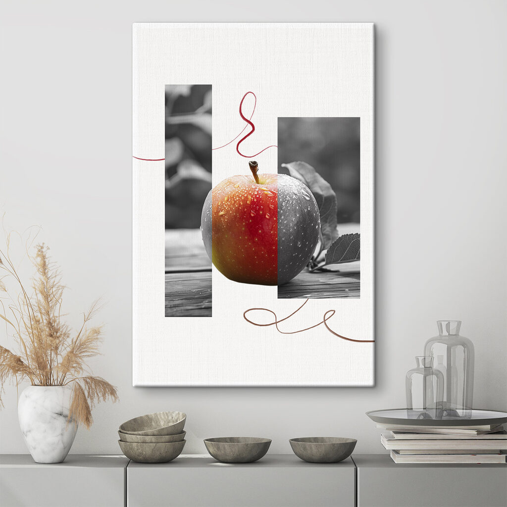 Pomme rouge en collage — intérieur 1