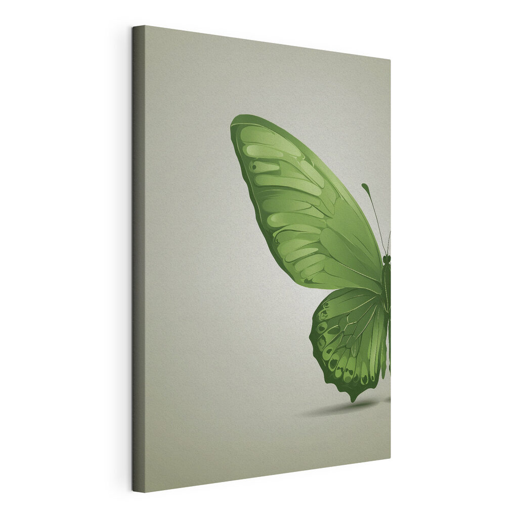 Aile verte sur gris-vert, toile tendue et bord enveloppé