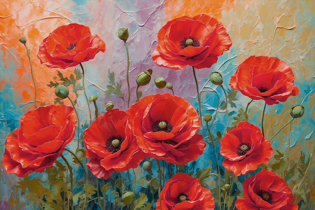 Coquelicots et touches pastel — motif complet