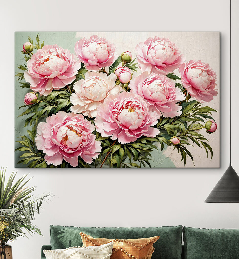 Pivoines et boutons verts — intérieur 1