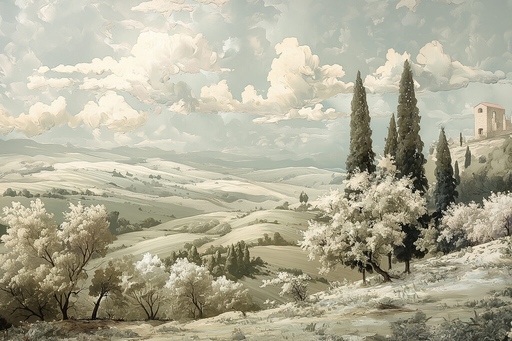 Floraison blanche et nuages — motif complet