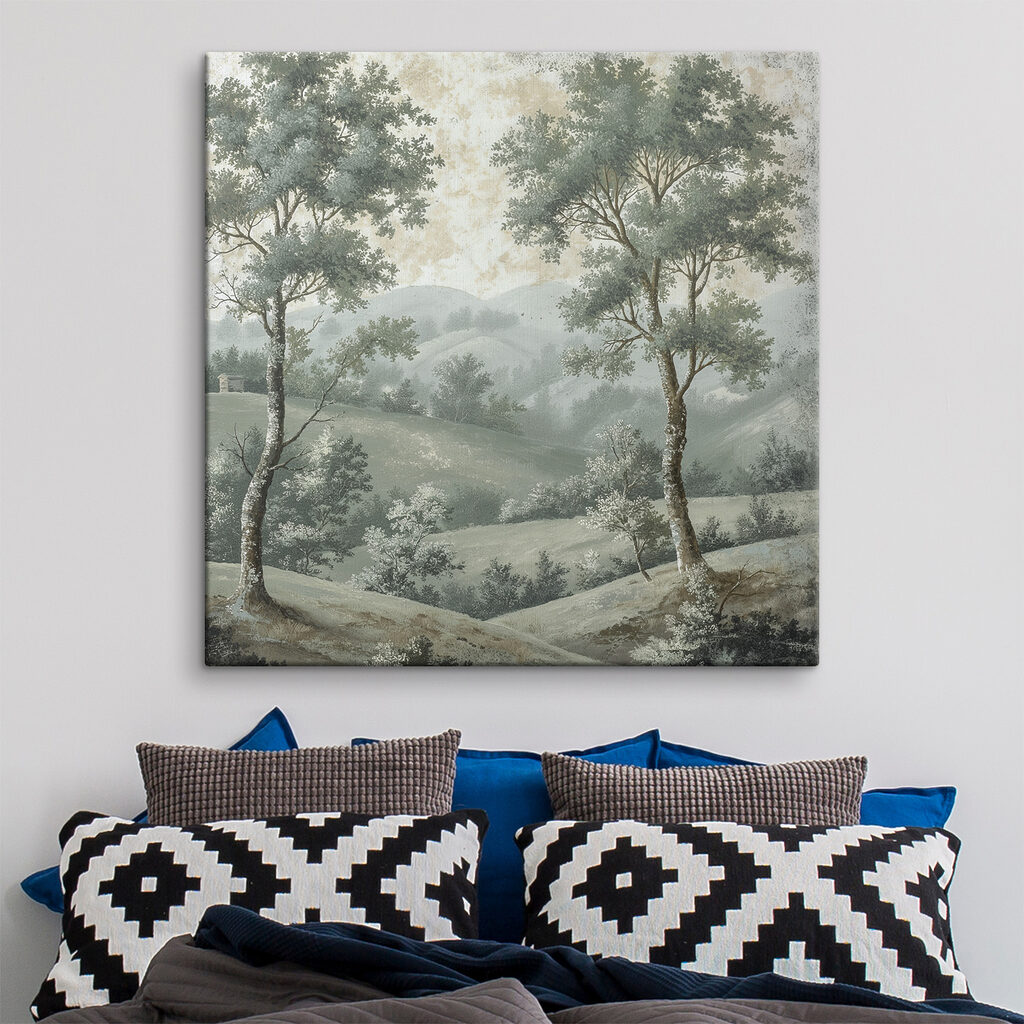 Deux arbres, collines brumeuses — intérieur 1