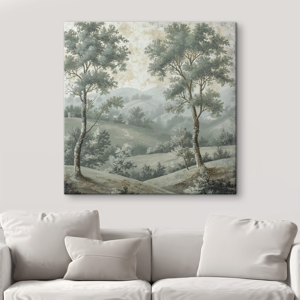 Deux arbres, collines brumeuses — intérieur 2