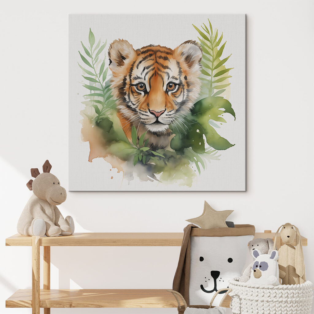 Bébé tigre et feuillage — intérieur 1
