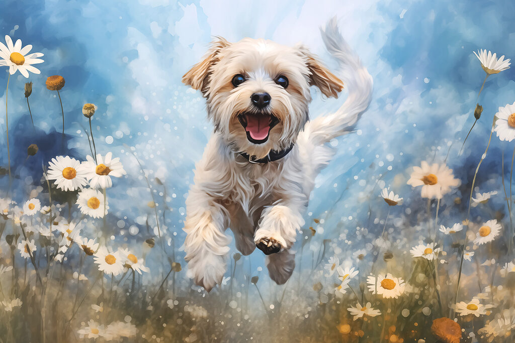 Petit chien bondissant — motif complet