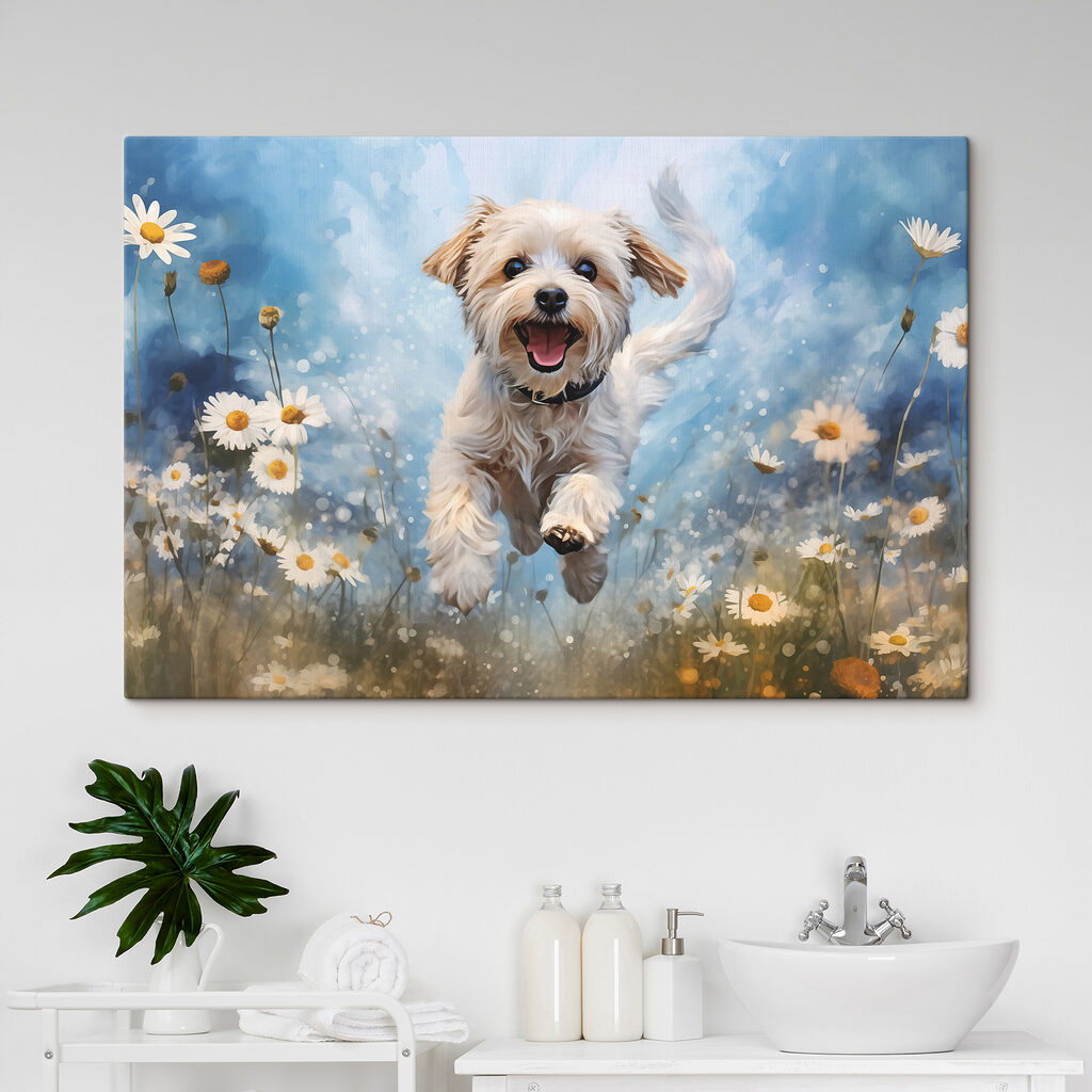 Petit chien bondissant dans un intérieur