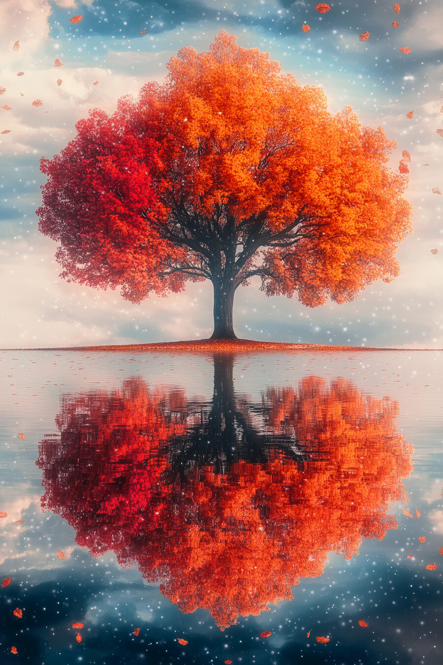 Arbre d’automne en miroir — motif complet