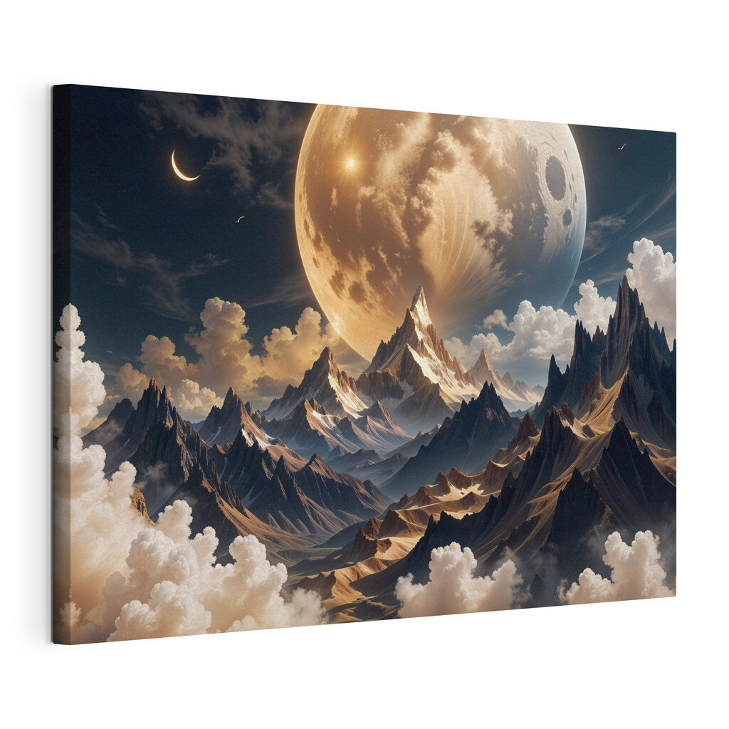 Lune sur les cimes, toile tendue et bord enveloppé