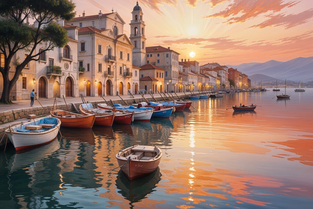 Barques au crépuscule — motif complet