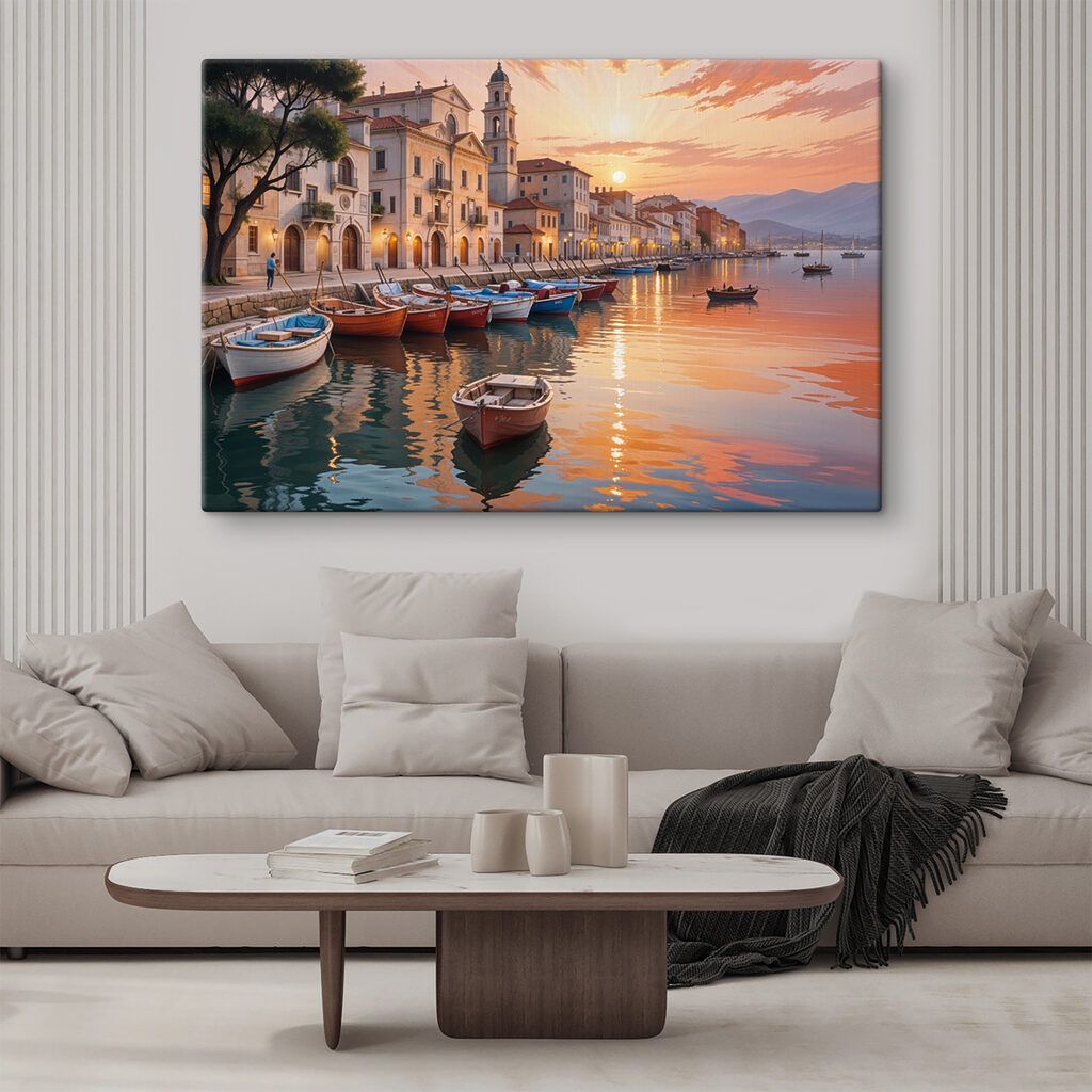 Barques au crépuscule dans un intérieur