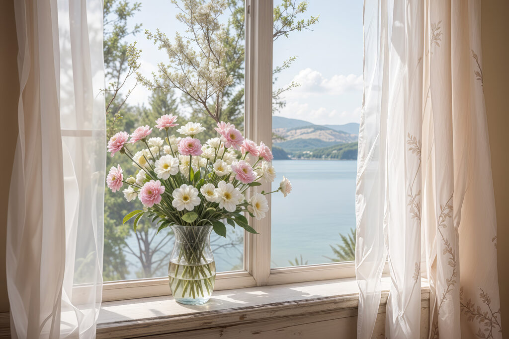 Bouquet face au lac — motif complet