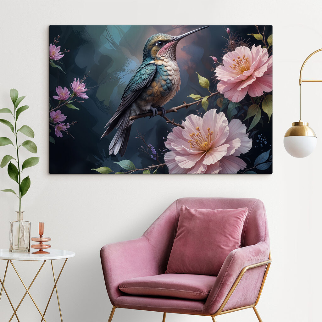 Colibri et pivoines — intérieur 1