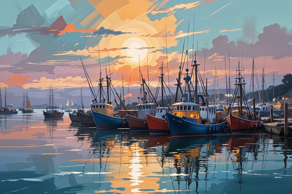 Port au soleil couchant — motif complet