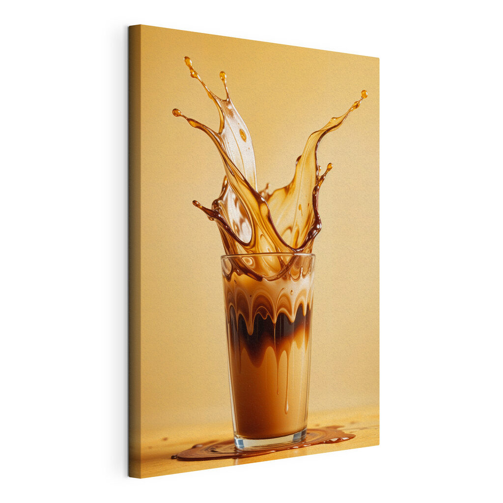 Éclaboussure de café, toile tendue et bord enveloppé