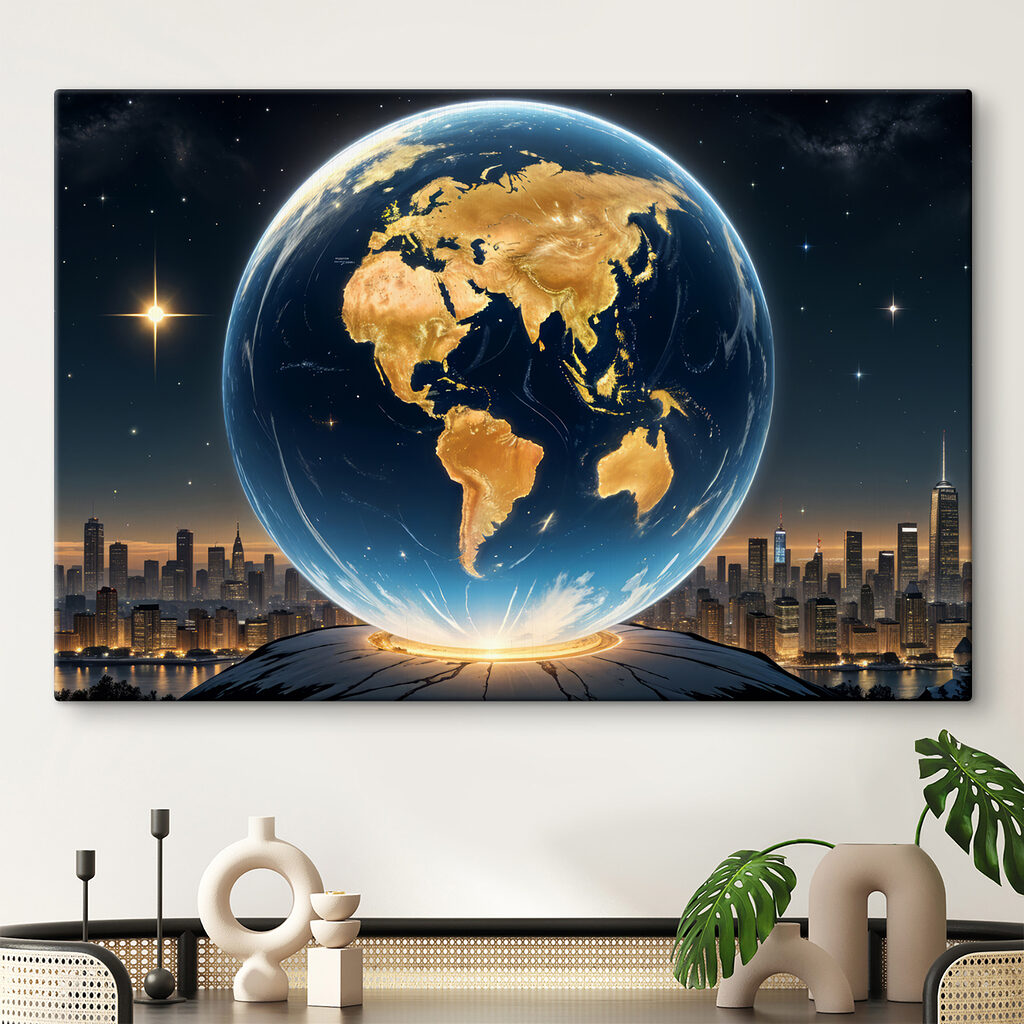 Globe sur la ville dans un intérieur