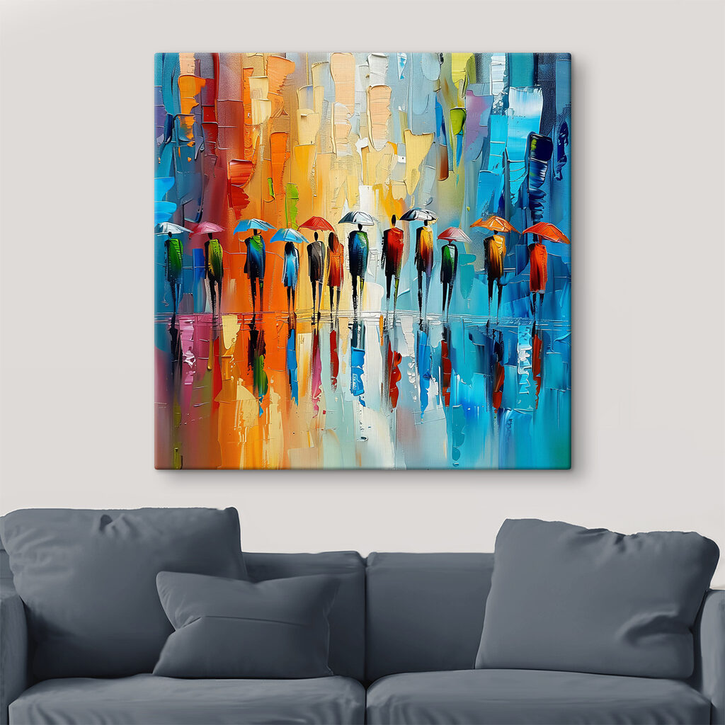 Parapluies et pluie colorée — intérieur 2
