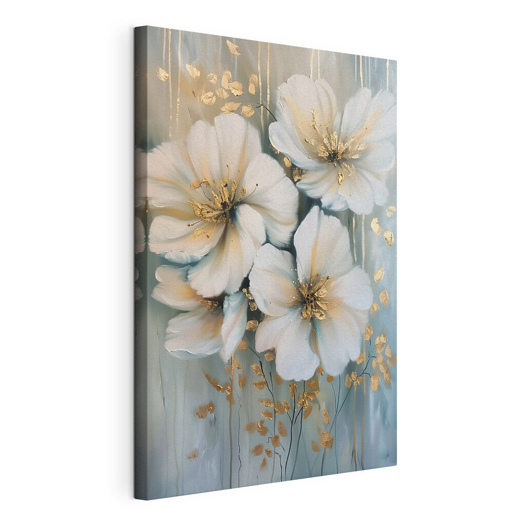 Fleurs et bandes bleues, toile tendue et bord enveloppé