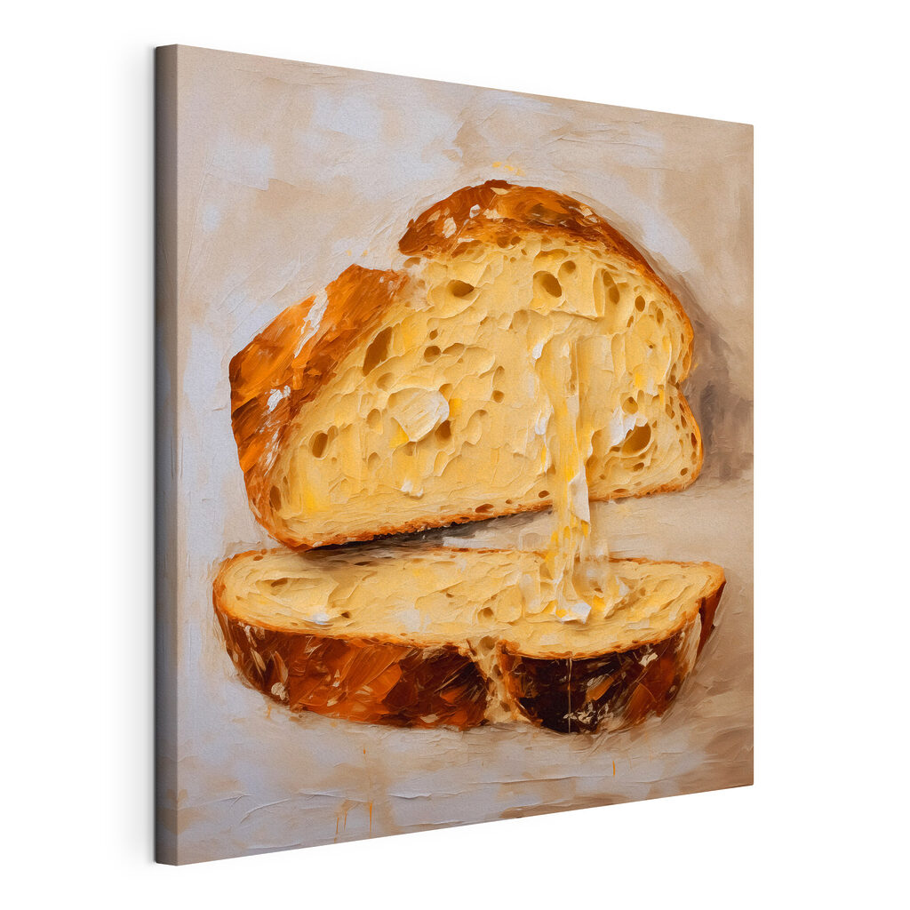 Pain au fromage fondant, toile tendue et bord enveloppé