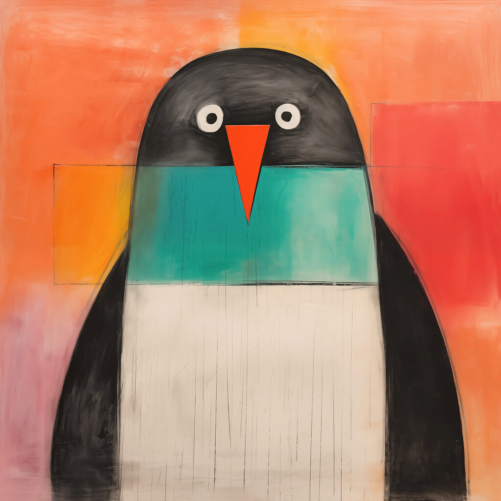 Pingouin aux aplats colorés — motif complet