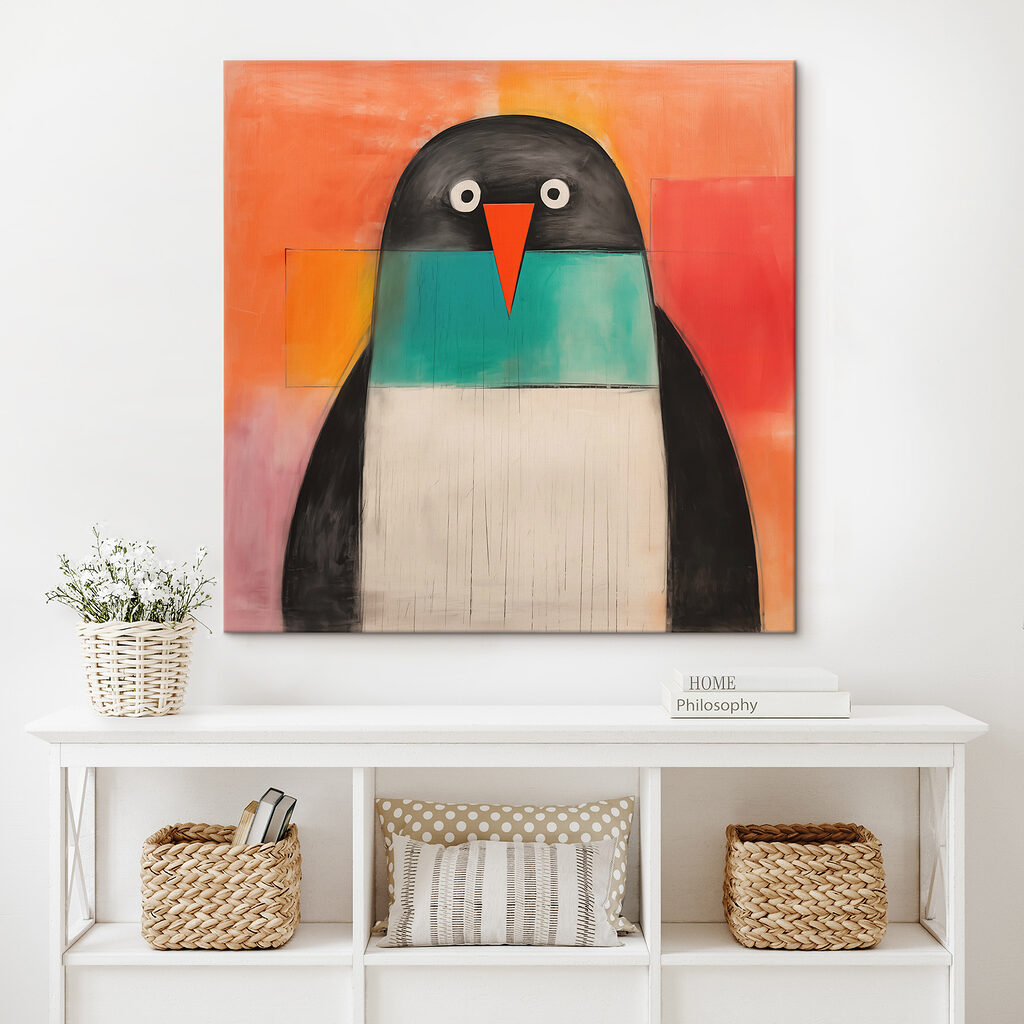 Pingouin aux aplats colorés — intérieur 2
