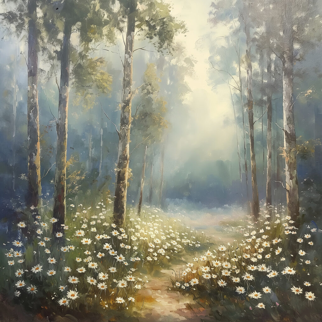 Sentier forestier aux marguerites — motif complet