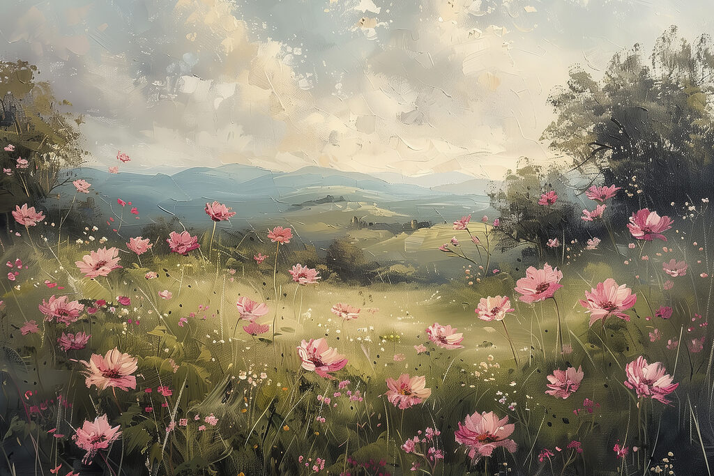 Vallée aux fleurs roses — motif complet
