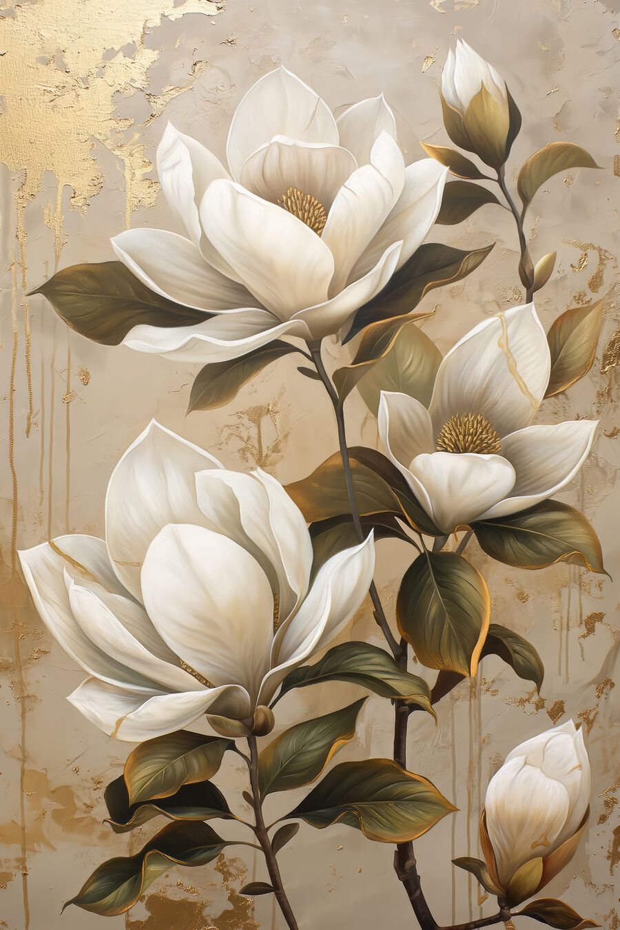 Magnolia sur beige chaud — motif complet