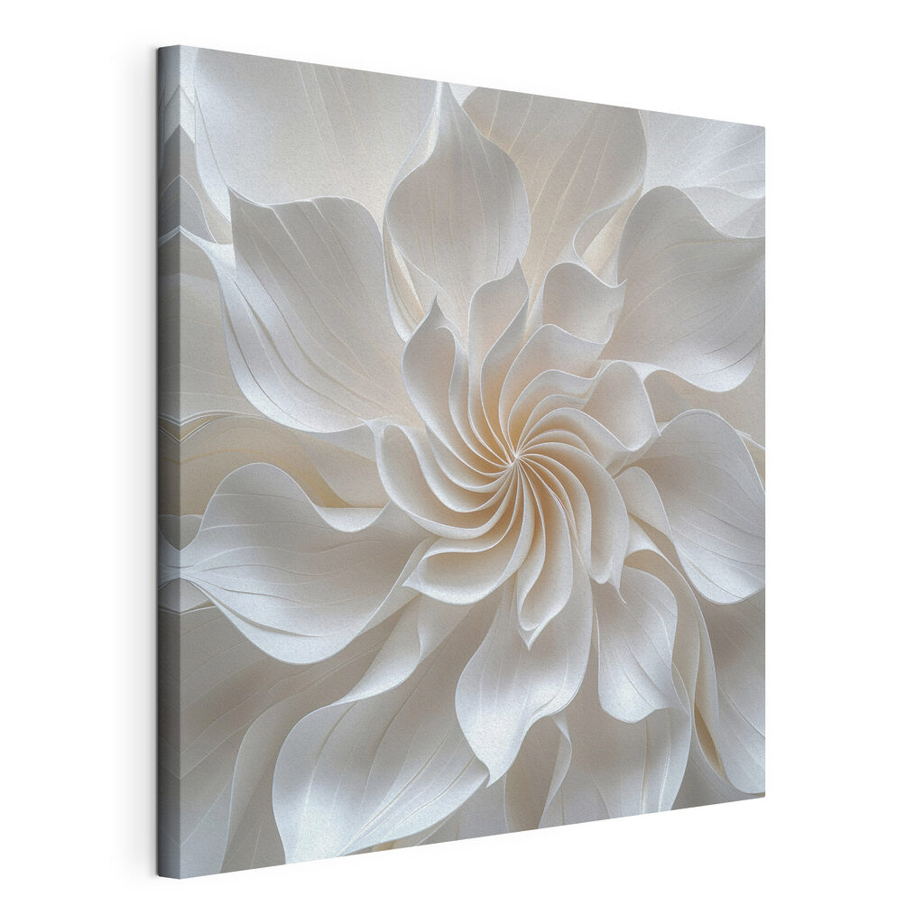 Spirale florale blanche, toile tendue et bord enveloppé