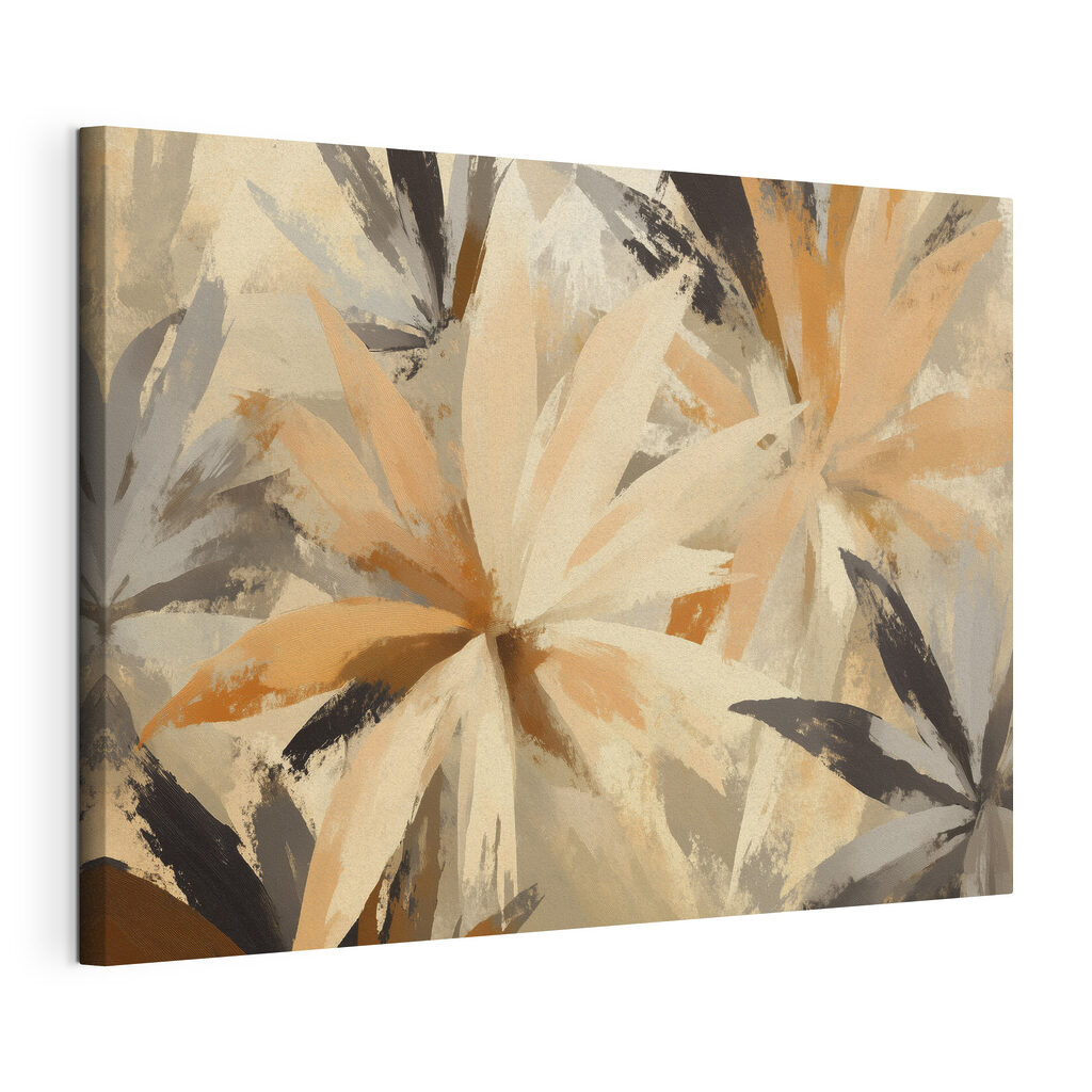 Feuilles couleur terre, toile tendue et bord enveloppé