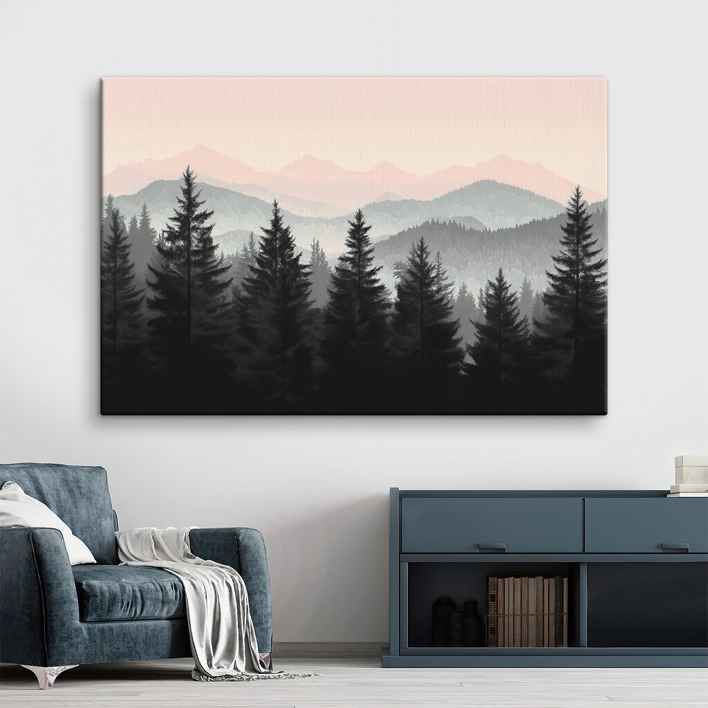 Pins et horizon rose — intérieur 1