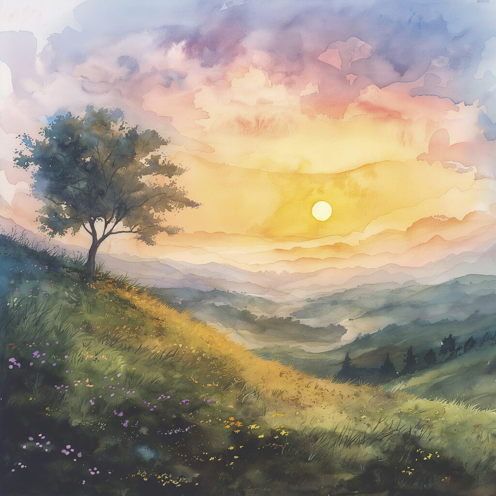 Arbre au soleil levant — motif complet