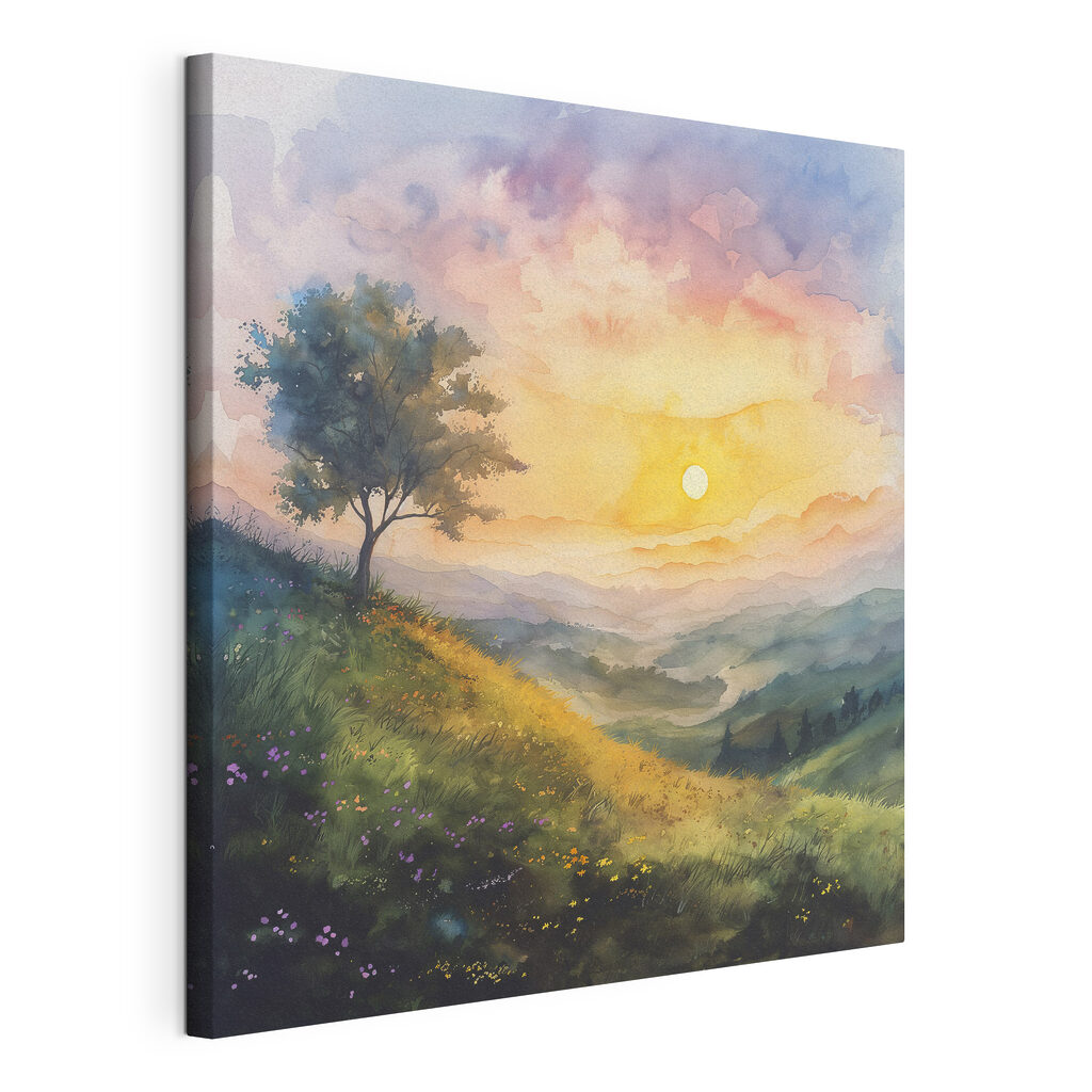 Arbre au soleil levant, toile tendue et bord enveloppé