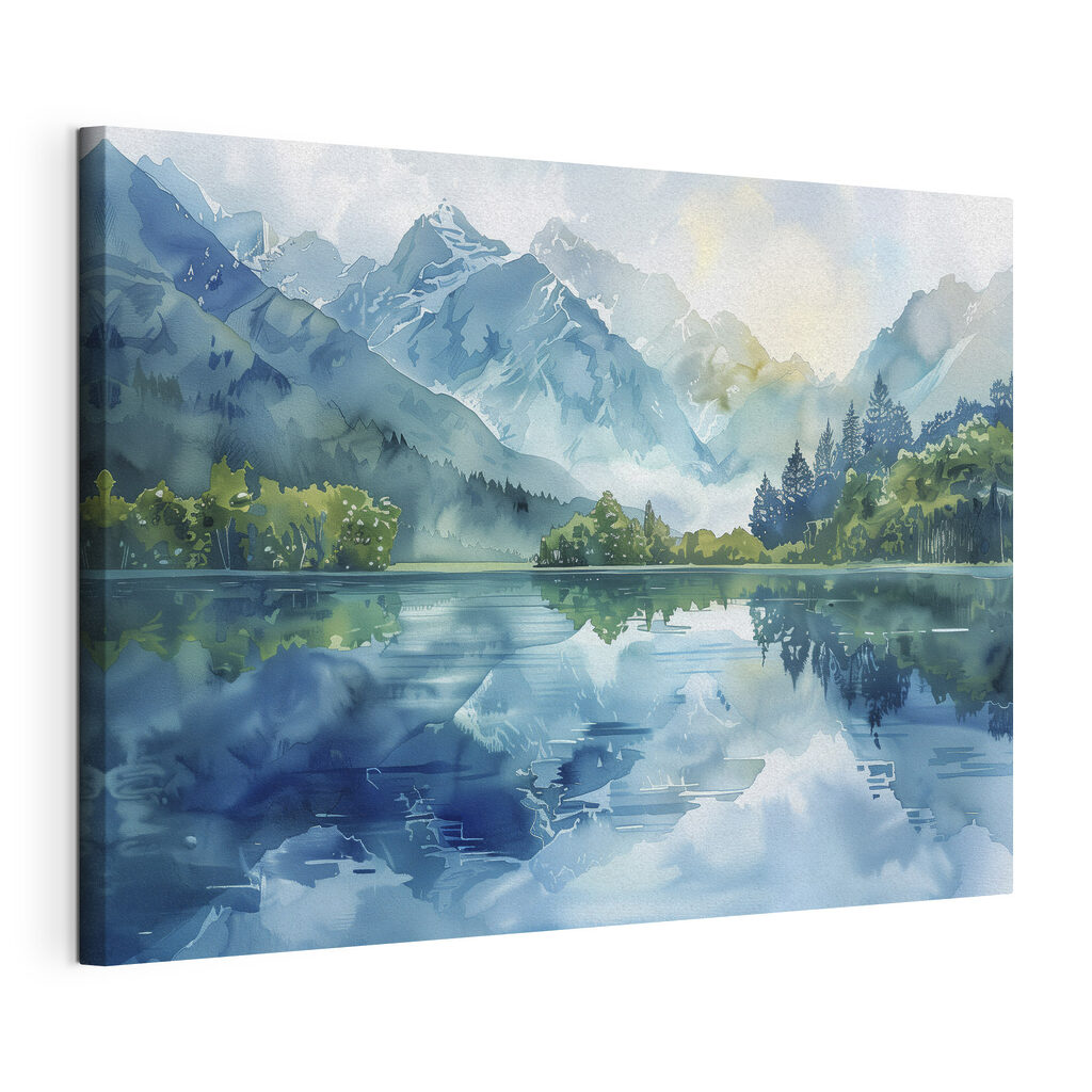 Montagnes en miroir, toile tendue et bord enveloppé
