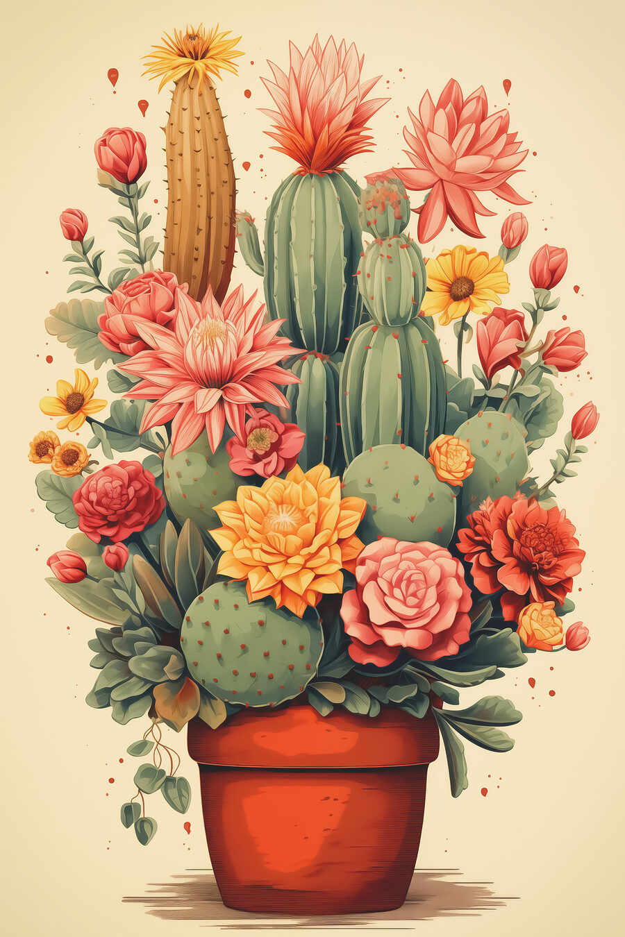 Pot de cactus fleuri — motif complet