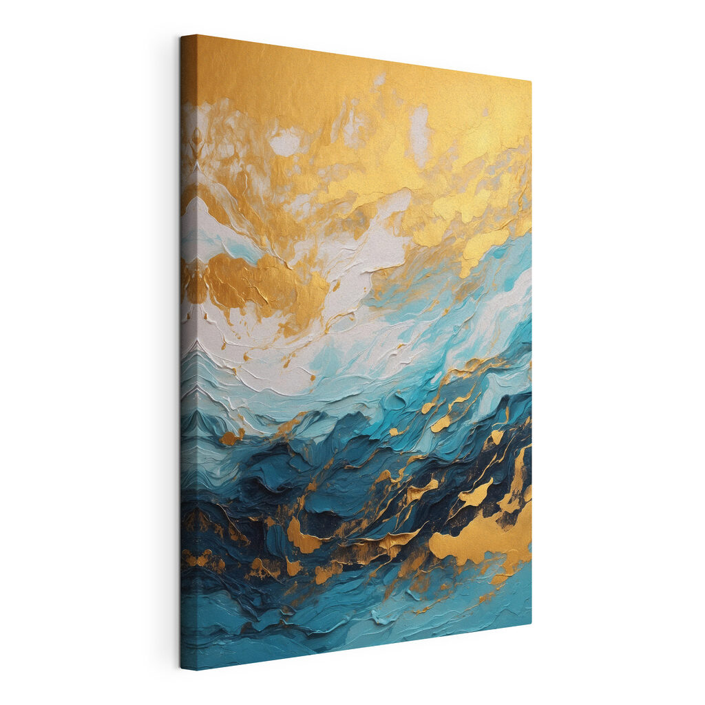 Nuages dorés, crêtes bleues, toile tendue et bord enveloppé
