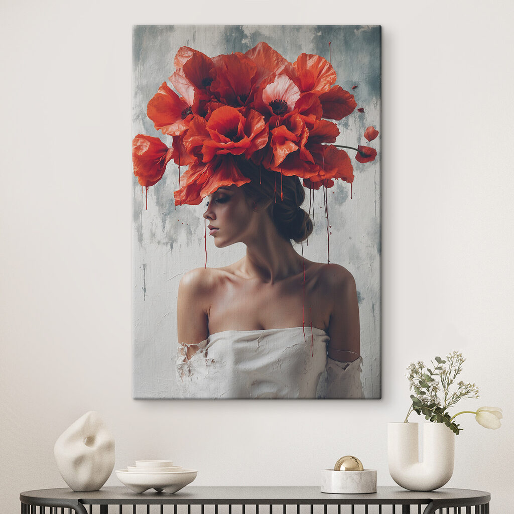 Chapeau de coquelicots dans un intérieur
