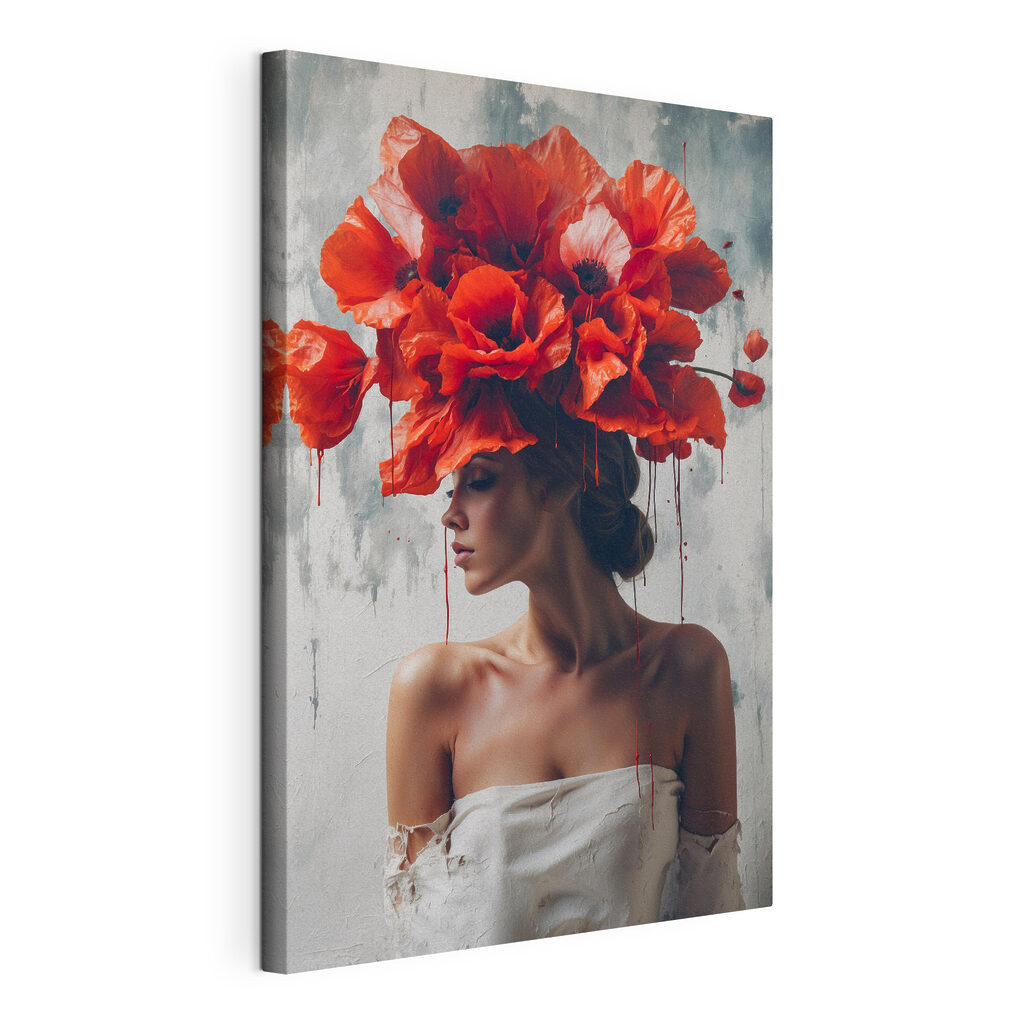 Chapeau de coquelicots, toile tendue et bord enveloppé