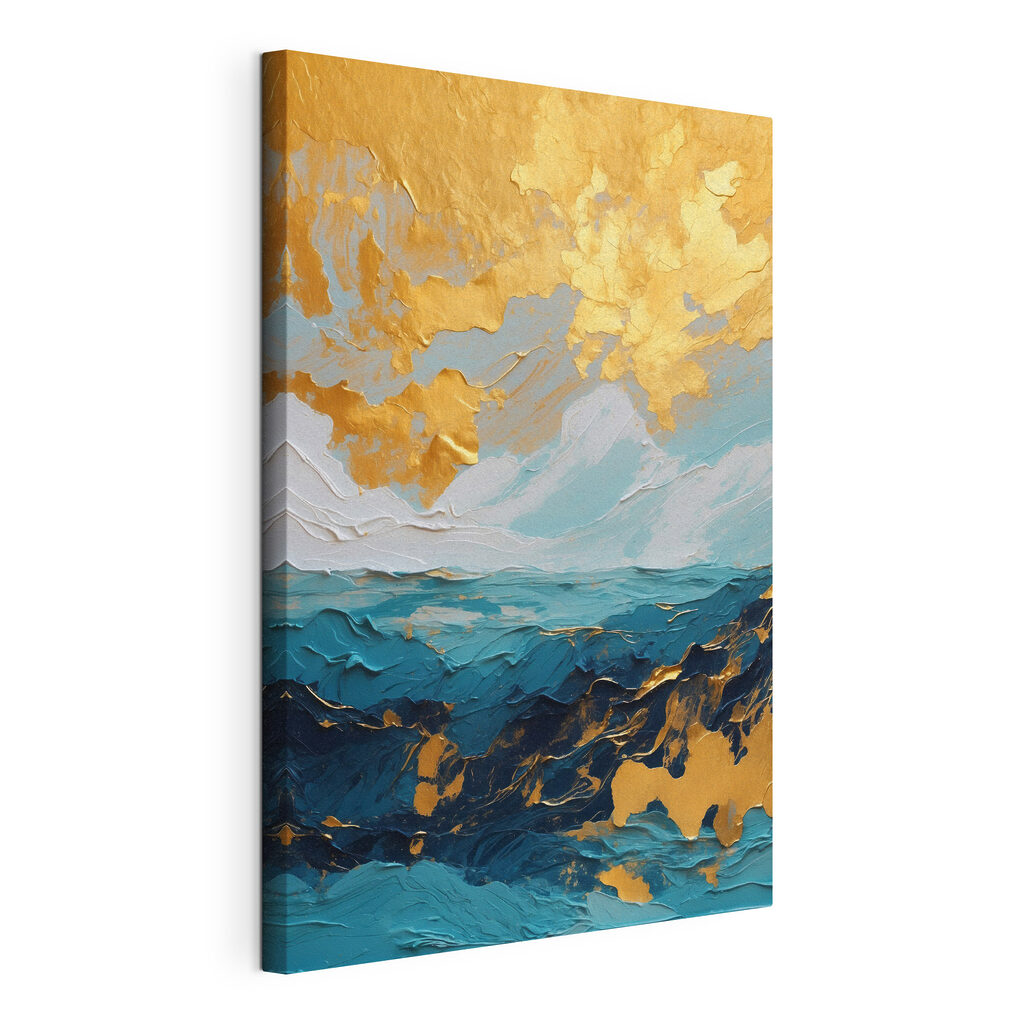 Ciel d’or, bleu profond, toile tendue et bord enveloppé