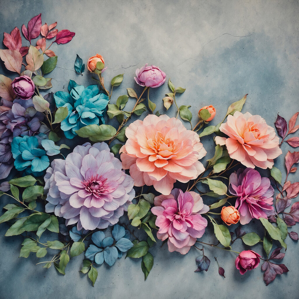 Bouquet pastel, ombre bleue — motif complet
