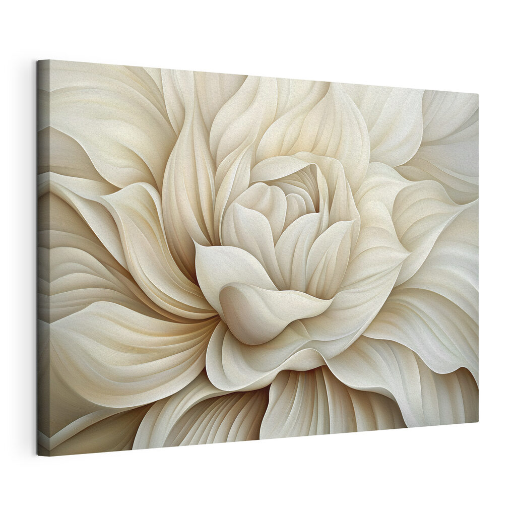 Tourbillon de pétales blancs, toile tendue et bord enveloppé