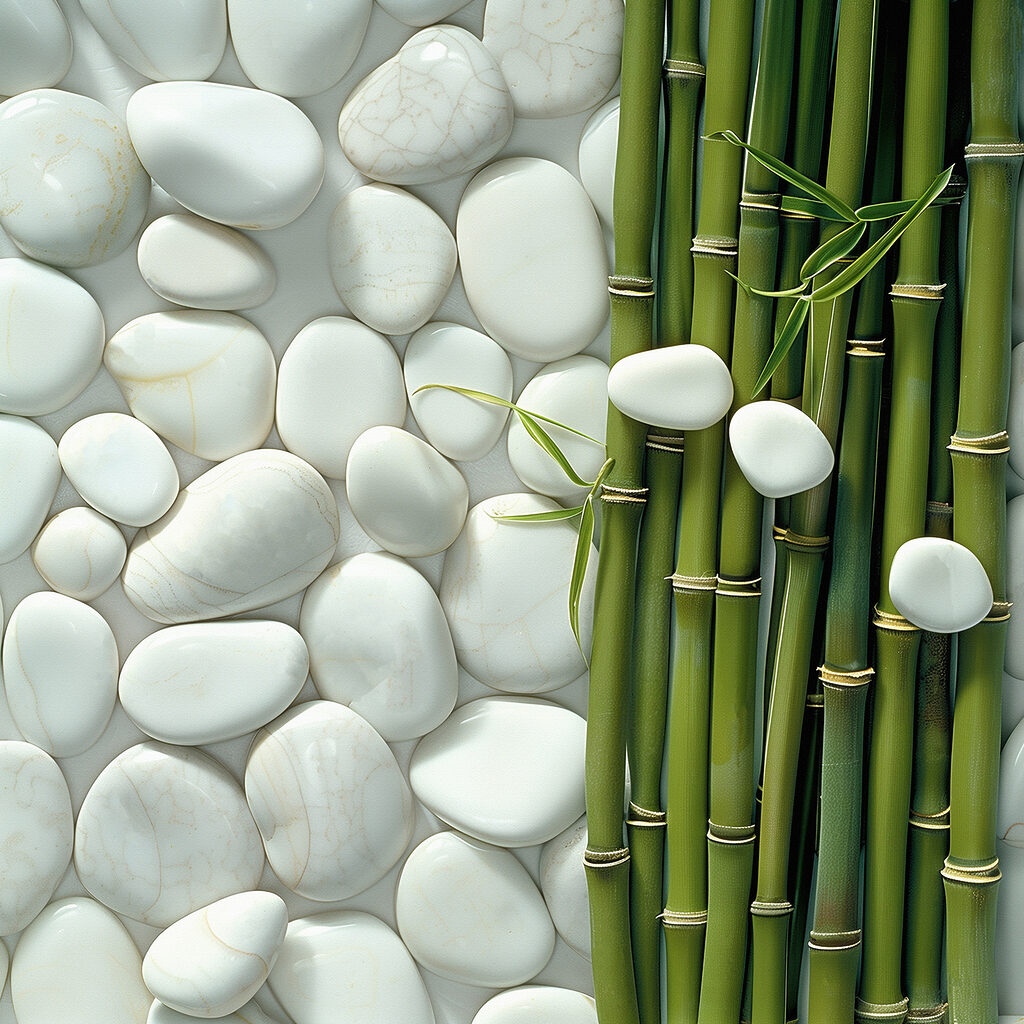 Bambou et galets blancs — motif complet