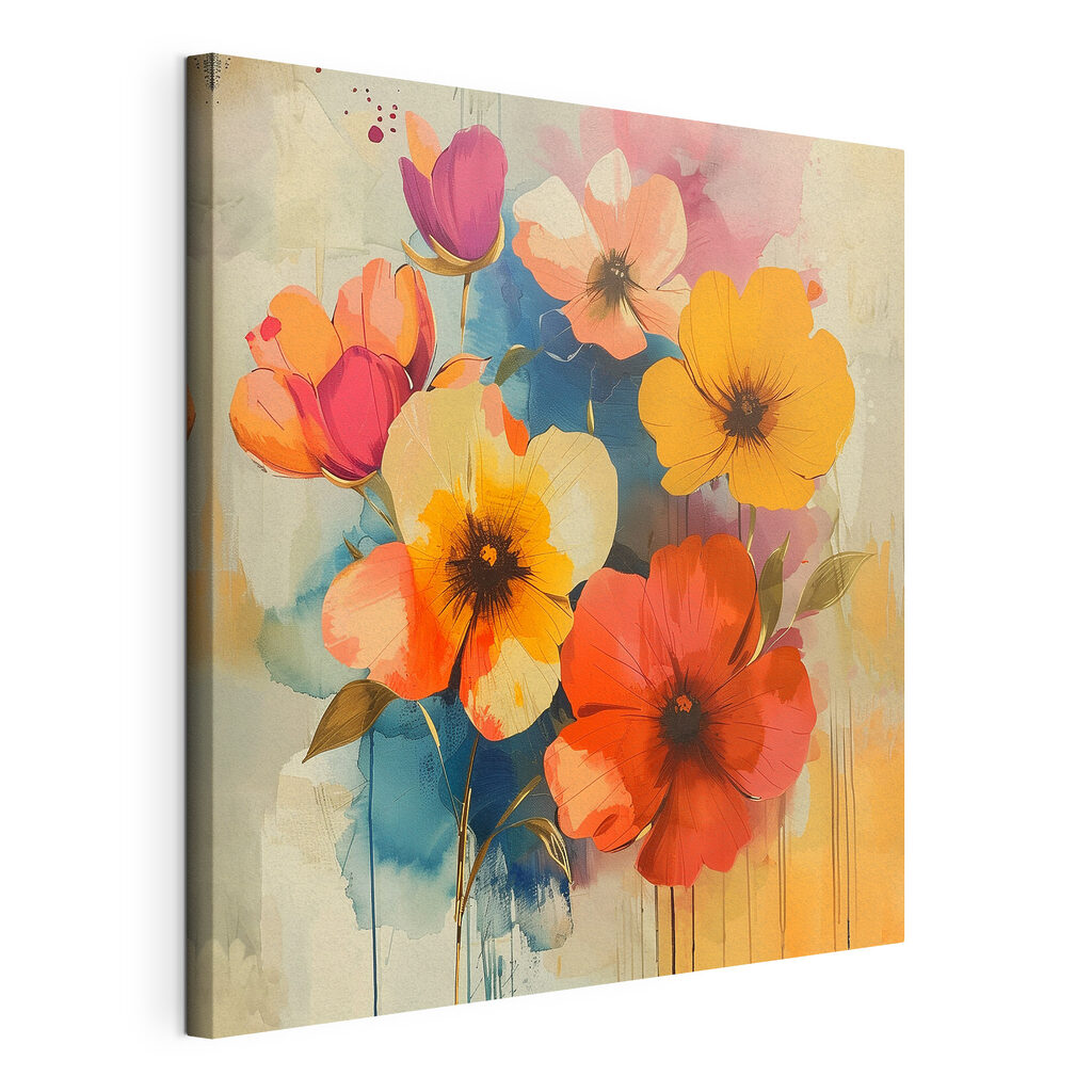 Bouquet en aplats, toile tendue et bord enveloppé