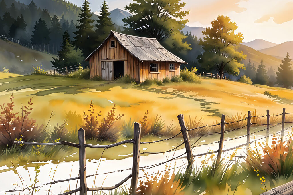 Cabane derrière la clôture — motif complet