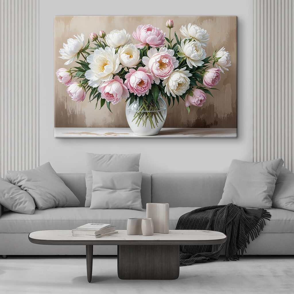 Bouquet de pivoines dans un intérieur