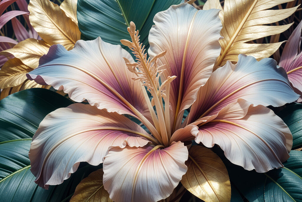 Lys aux feuilles dorées — motif complet