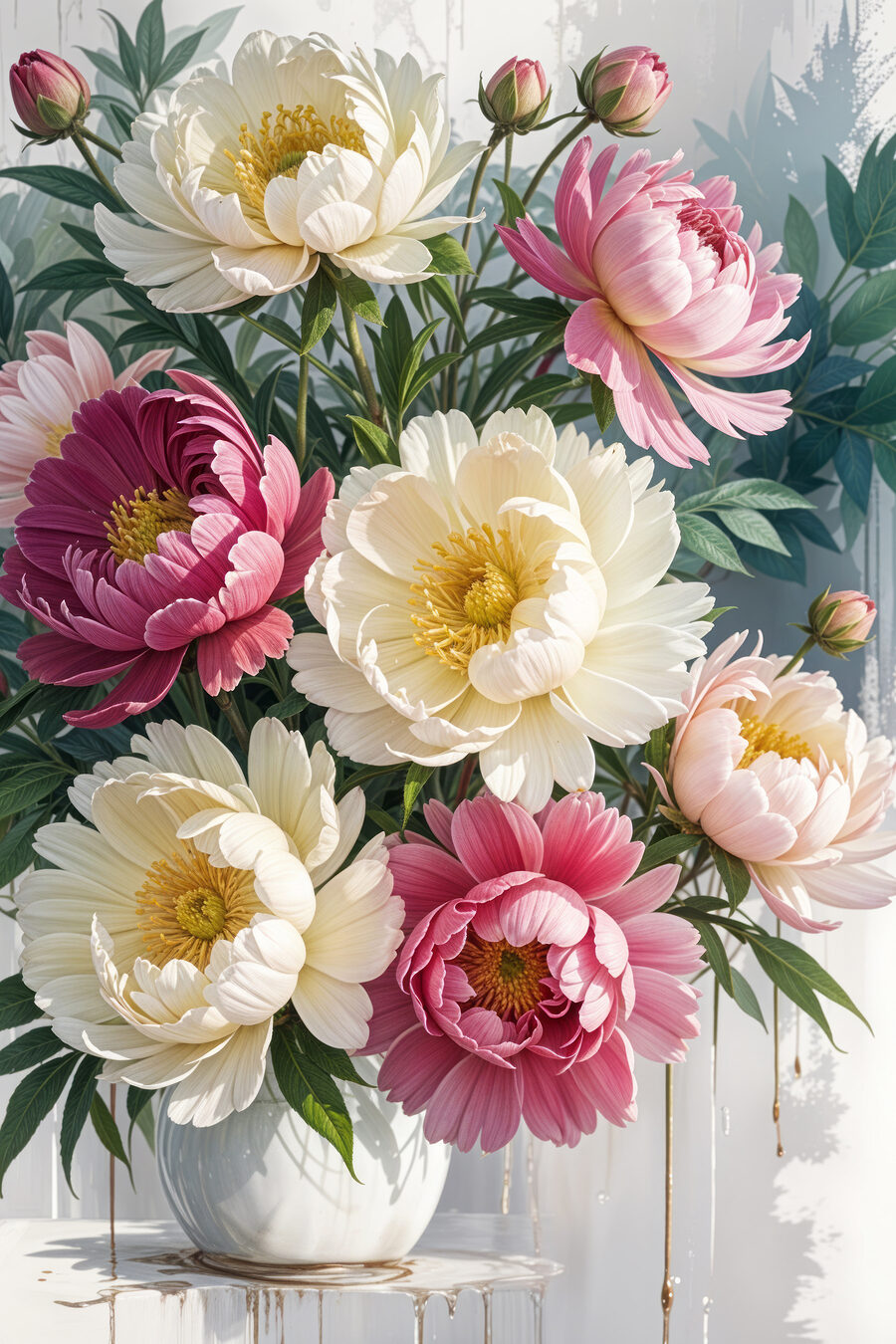 Pivoines aux rondeurs joyeuses — motif complet