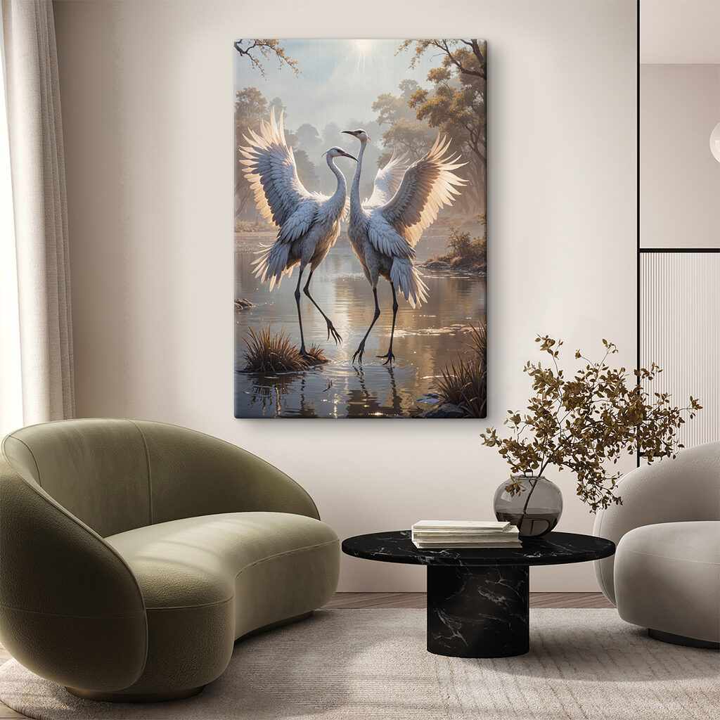 Danse des grues dans un intérieur