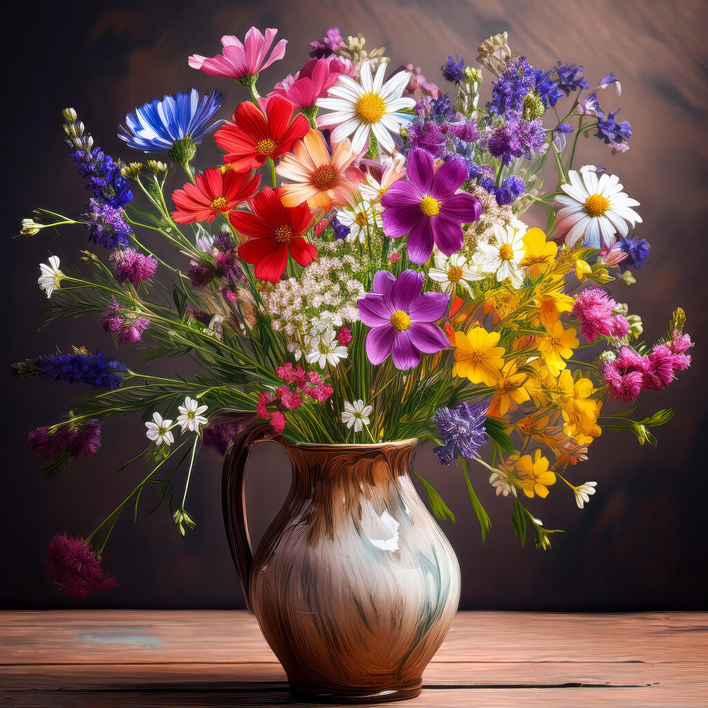 Bouquet champêtre, fond sombre — motif complet